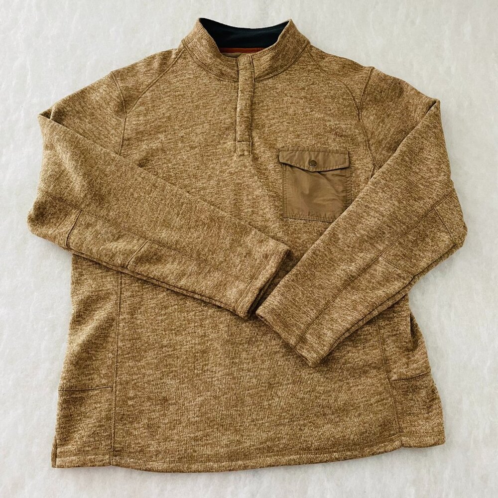 Outdoor Life Mens Heathered Khaki Textured Fleece Mock Neck Comfort Sweater Sz L